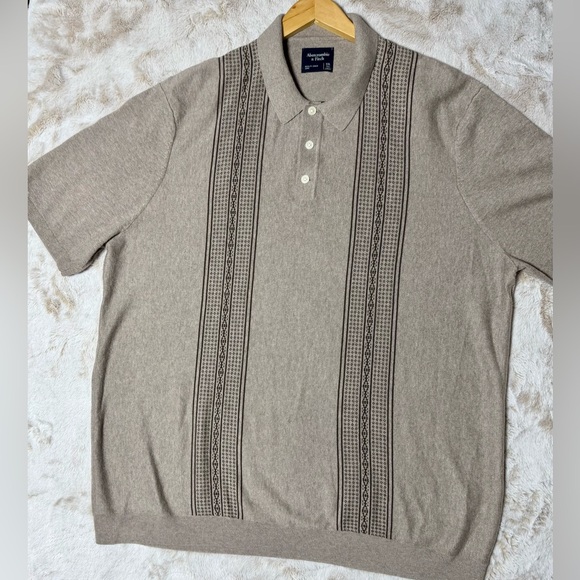 Abercrombie & Fitch Men’s Front Blocked Stripe Knit Polo XXL Tan - Picture 7 of 9
